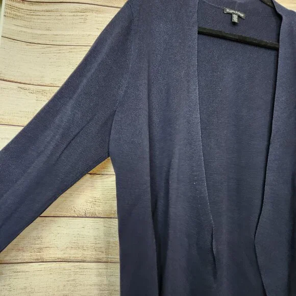 Eileen Fisher Tencel Silk Draped Open Front Cardigan Midnight Blue Size Large - Picture 3 of 14